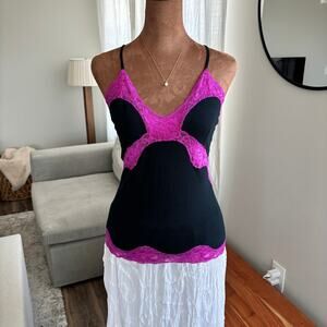 90s Vintage Mary Green San Francisco Pink Lace Trim Cami Tank Top Size Large